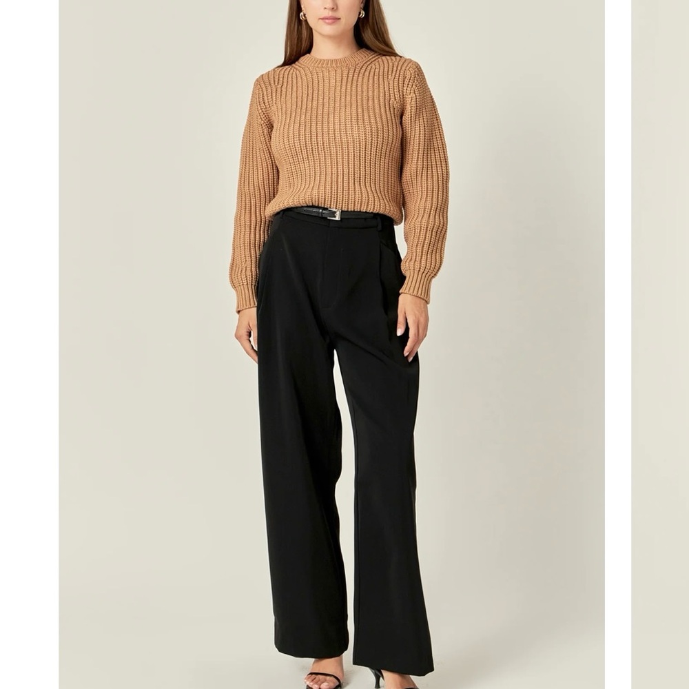 English Factory Brown Ribbed Crew Neck Sweater